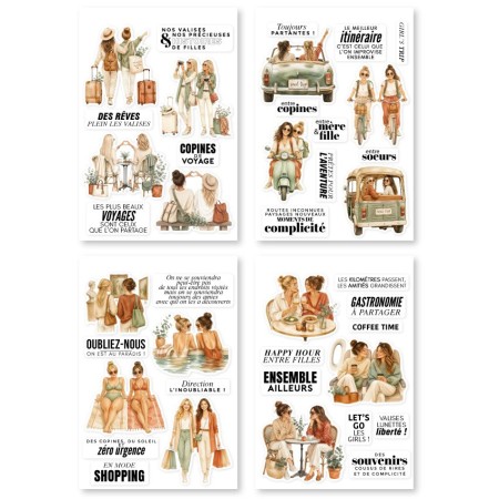 4 planches Stickers Copines de voyage