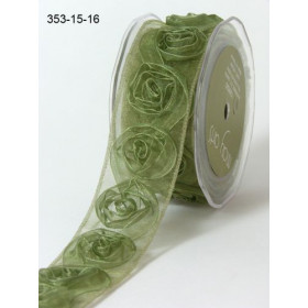 Ruban transparent de fleurs rosettes VERT Ruban transparent de fleurs rosettes VERT